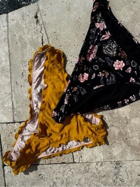 Shade & Shore Two-Piece Bikini Set - Mustard Yellow & Black Floral